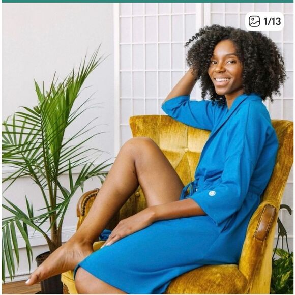 Brobe Post Surgery Royal Blue Robe 6 Internal Pockets Sz L NWOT - Picture 3 of 10